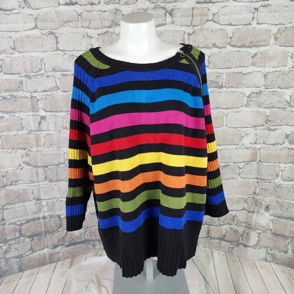 Vintage AE Sport & Co Rainbow Striped Pullover Cotton Sweater Zipper Neck 4X